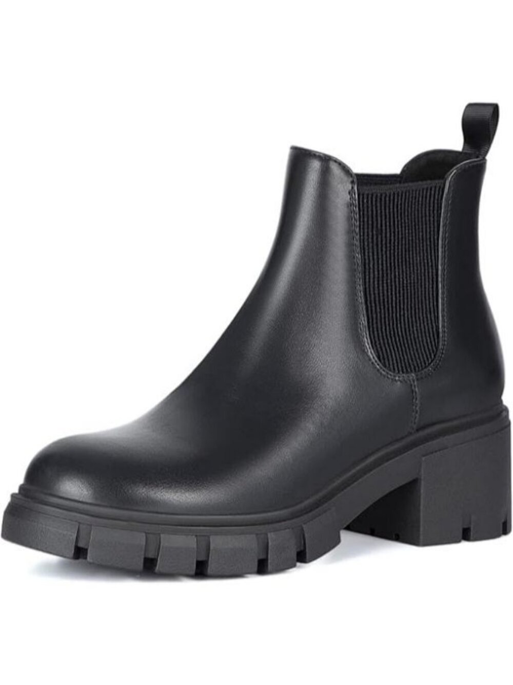 Women's Chelsea Boots Fashion Lug Sole Chunky Heel Slip On Ankle Booties Black